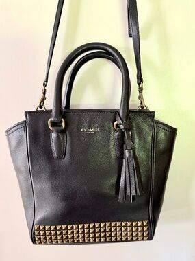 Coach Legacy Studded Mini Tanner Black Leather Crossbody Satchel Bag